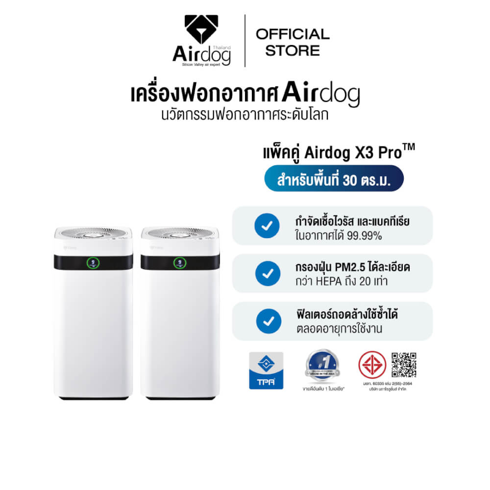 [แพ็คคู่คุ้มกว่า] เครื่องฟอกอากาศ  AIRDOG X3PRO(D) กรองฝุ่นPM 2.5 ขนสัตว์ ฆ่าเชื้อไวรัส ฟอร์มาลดีไฮด์ สำหรับ 15-30 ตรม._5